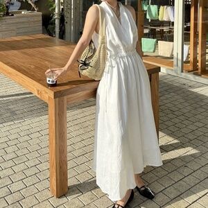 Cowl Neck 100% Linen Dress One Size